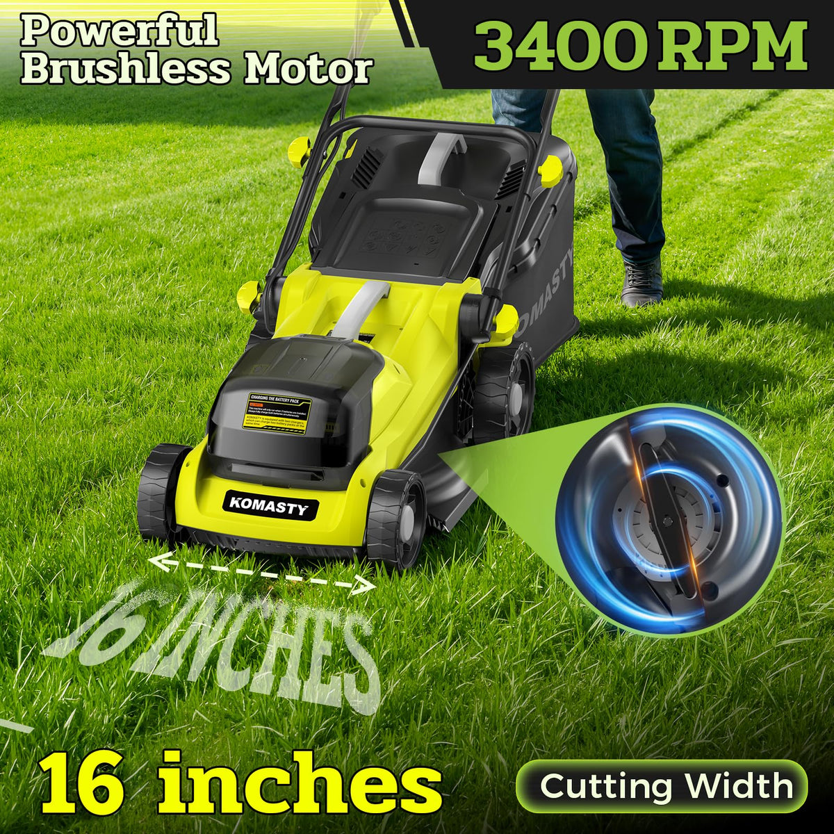 40V Electric Lawn Mower 16" Cordless Battery Powered Mower, 2 in 1 Mulching Lawnmower with 5-Position Height Adjustment 10.6 Gallon Bag, Small Push Lawn Trimmer, 2X4.0Ah Battery and 2 Chargers
