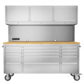 72-inch Rolling Tool Cabinet Mobile Workbench Tool Chest with 15 StoraDrawers, Wheels, 3 Uper Cabinet, Outlet, SS Pegboard,  Steel