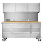 72-inch Rolling Tool Cabinet Mobile Workbench Tool Chest with 15 StoraDrawers, Wheels, 3 Uper Cabinet, Outlet, SS Pegboard,  Steel