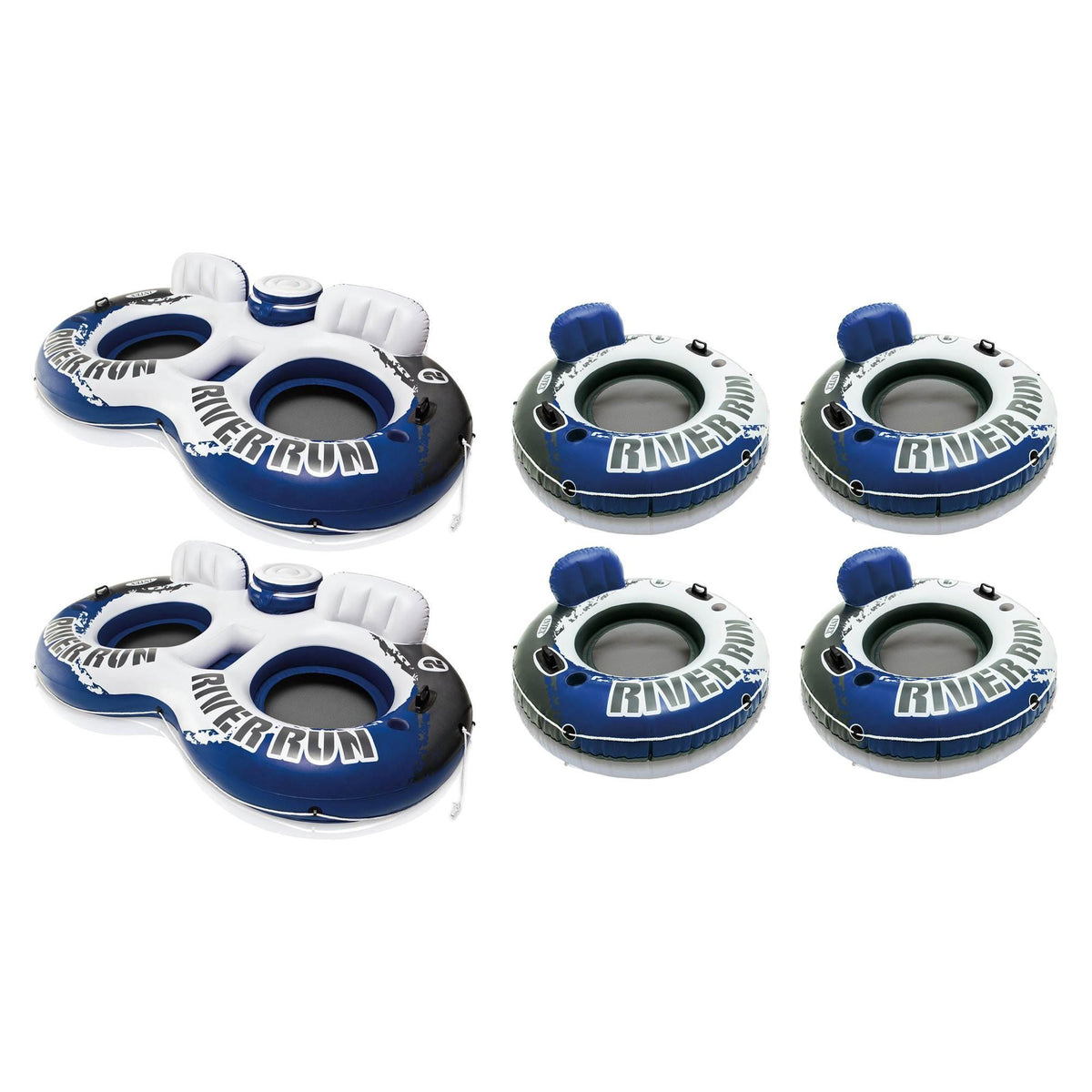 River Run II Inflatable 2 Person Float (2 Pack) + Single Tube (4 Pack)