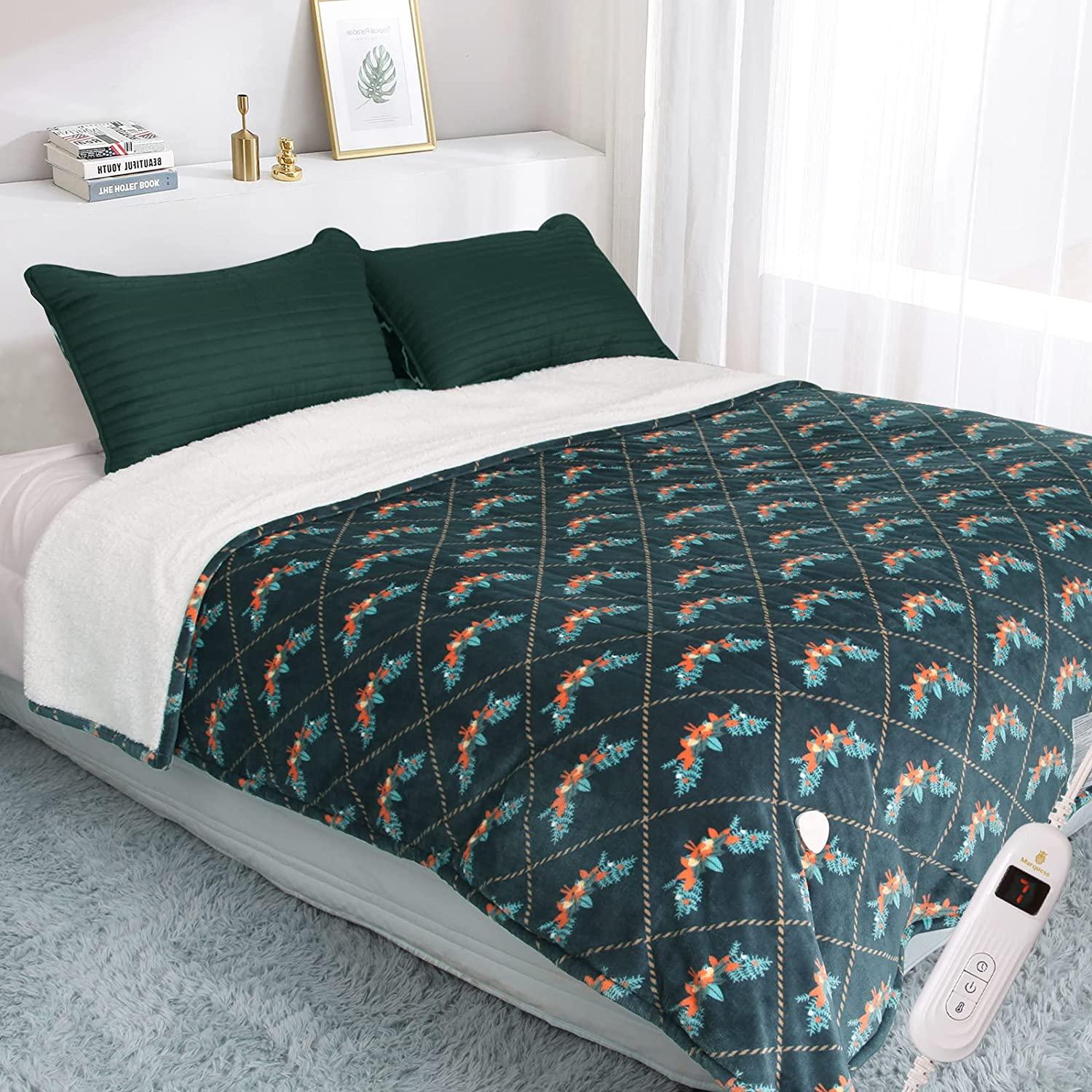Ramesses Electric Blanket Throw  Single Control with 10 Heating Levels  Adjustable Timer Auto Off  Machine Washable Fast Heating Heated Blanket Throw (Green  62×84 Twin)