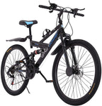 Mountain Bike for Adult/Mens/Womens, 26 Inch 21 Speed All-Terrain Bicycle, High Carbon Steel Frame, Disc Brake, Full Suspension