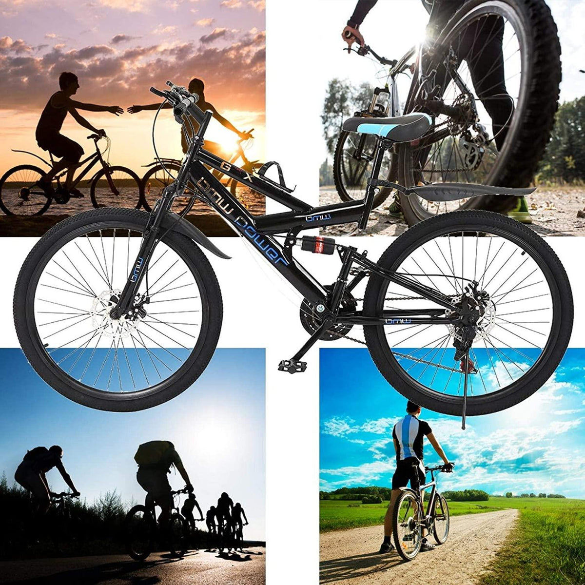 Mountain Bike for Adult/Mens/Womens, 26 Inch 21 Speed All-Terrain Bicycle, High Carbon Steel Frame, Disc Brake, Full Suspension