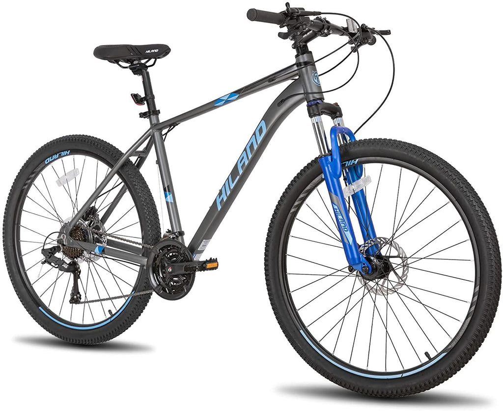 Hiland 27.5 Inch Mountain Bike 27-Speed MTB Bicycle for Man with 19.5 Inch Frame Lock-Out Suspension Fork Hydraulic Disc-Brake Urban Commuter City Bicycle Grey