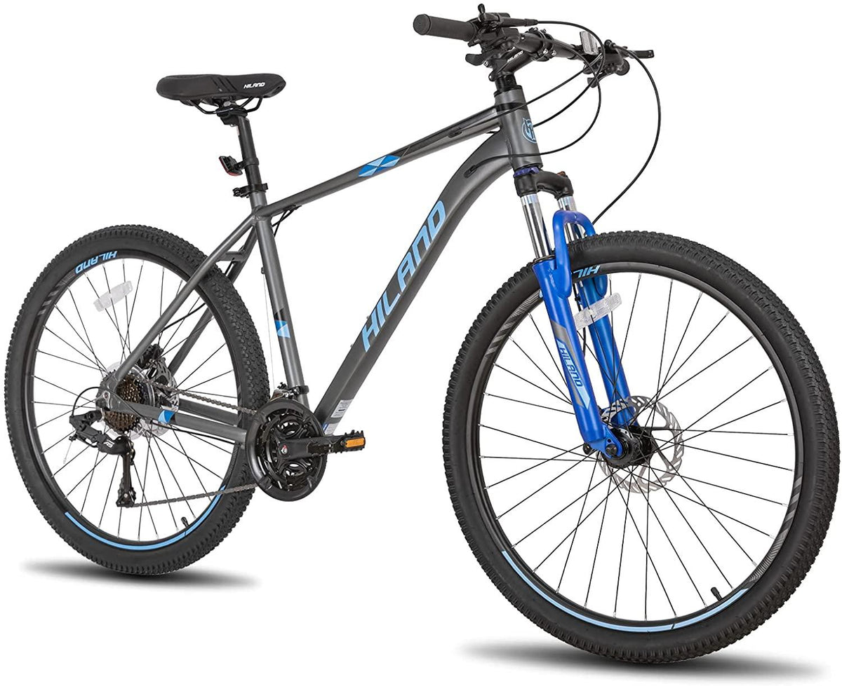 Hiland 27.5 Inch Mountain Bike 27-Speed MTB Bicycle for Man with 19.5 Inch Frame Lock-Out Suspension Fork Hydraulic Disc-Brake Urban Commuter City Bicycle Grey