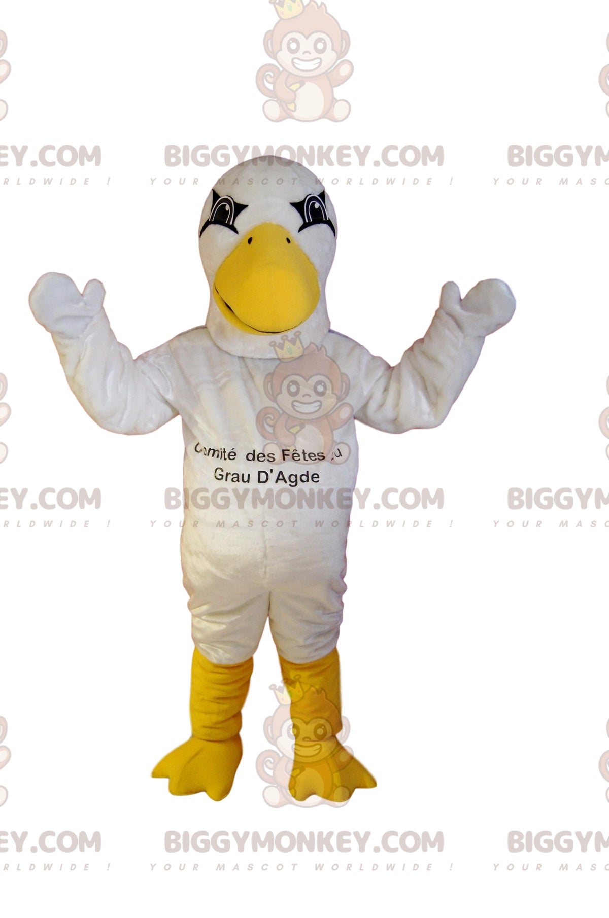 BIGGYMONKEYmascot costume of white gull with its large yellow beak