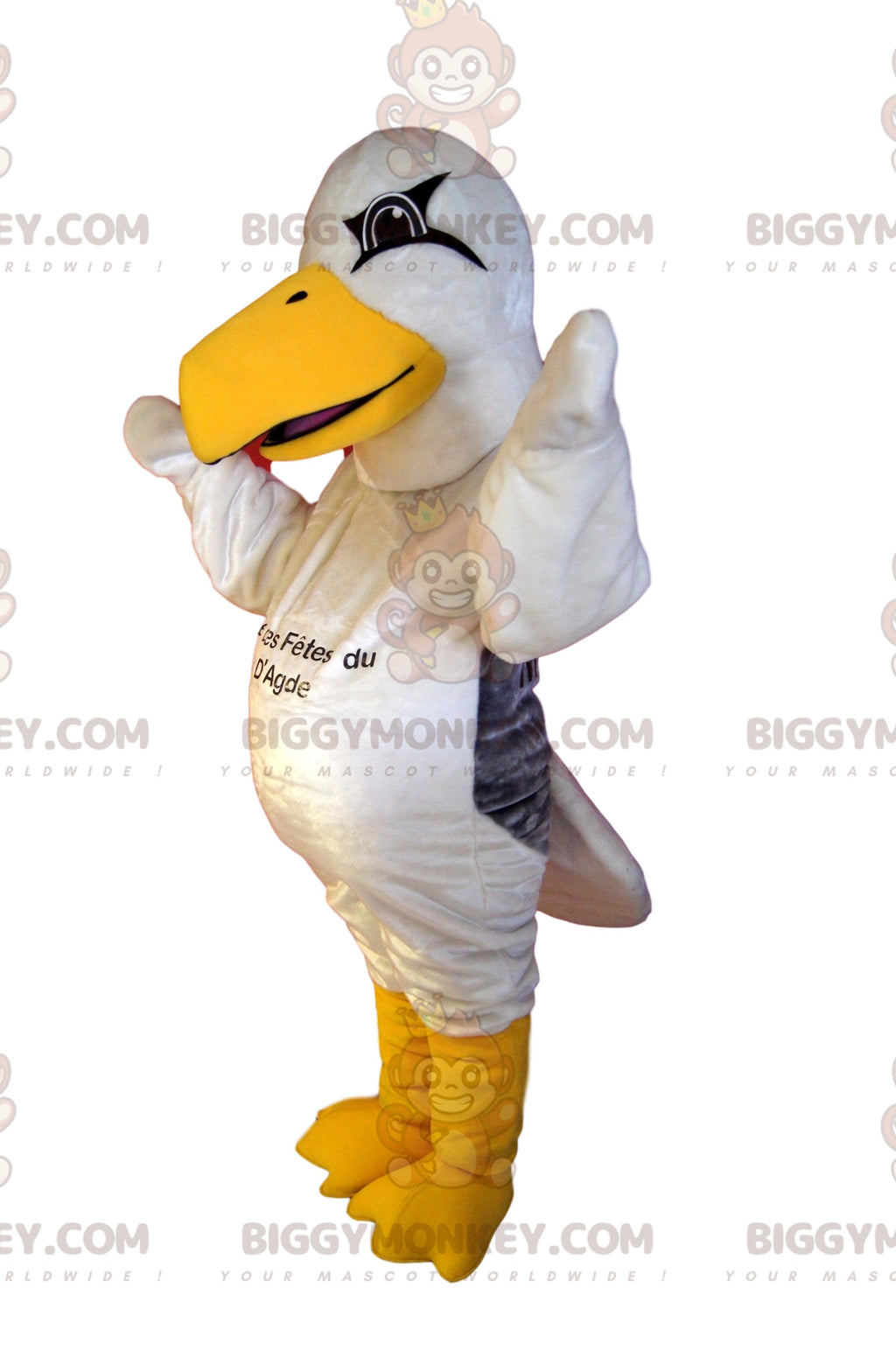 BIGGYMONKEYmascot costume of white gull with its large yellow beak