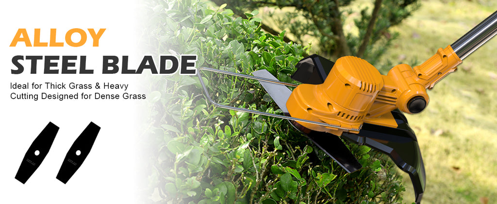 Electric Weed Wacker Cordless,4 in 1 Weed Eater Battery Powered Brush Cutter,9''Grass Trimmer Stringless Weed Trimmer Lawn Mower Edger Metal Blade Battery(2 x 21V 4.0Ah Batteries &amp; Charger)