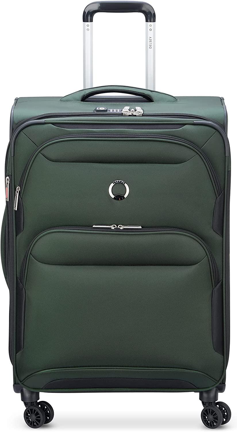 Sky Max 2.0 Softside Expandable Luggage with Spinner Wheels, Green, Checked-Medium, 24 Inch