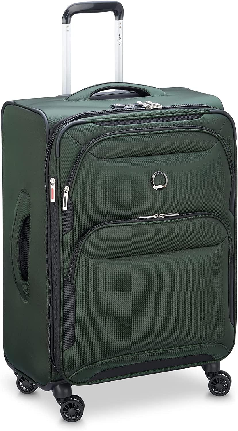 Sky Max 2.0 Softside Expandable Luggage with Spinner Wheels, Green, Checked-Medium, 24 Inch