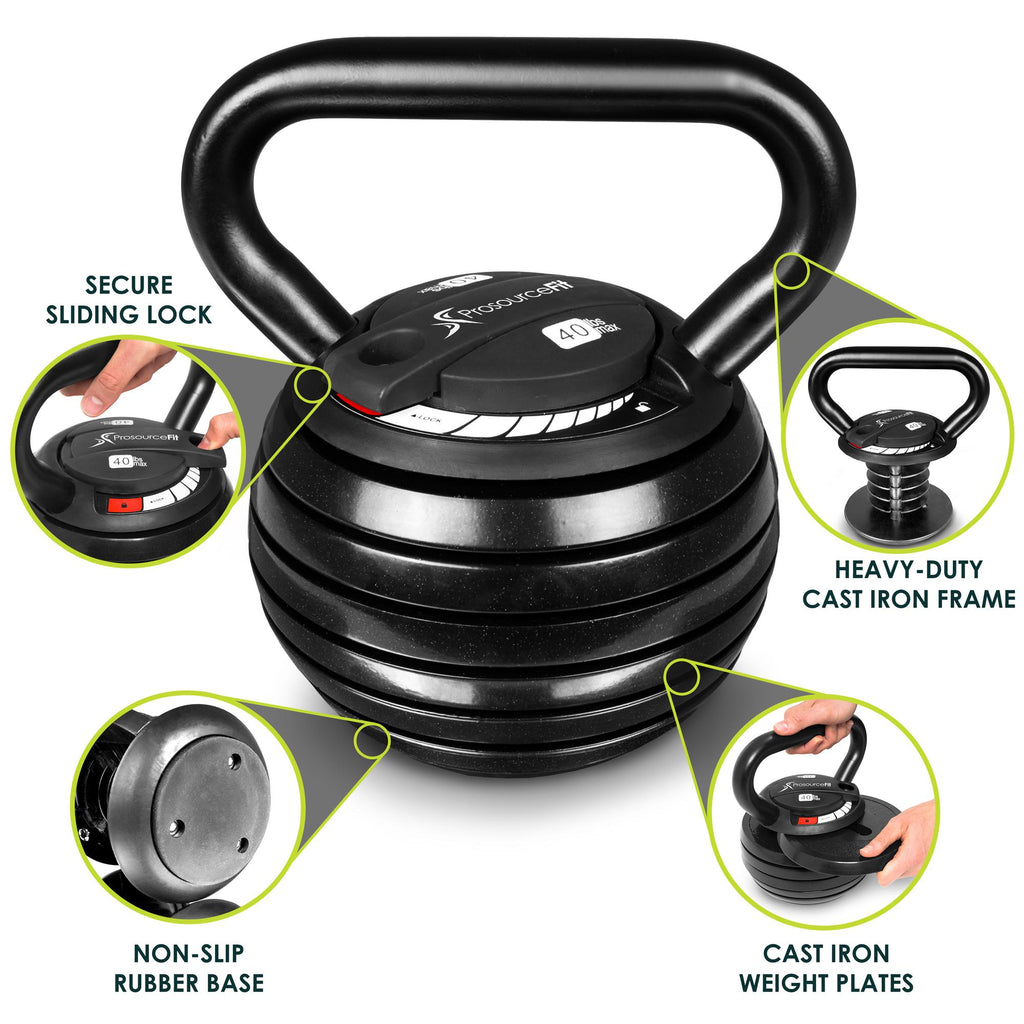 Prosourcefit Adjustable 40 lb. Cast Iron Kettlebell Weight Set for Home Gym Strength Training