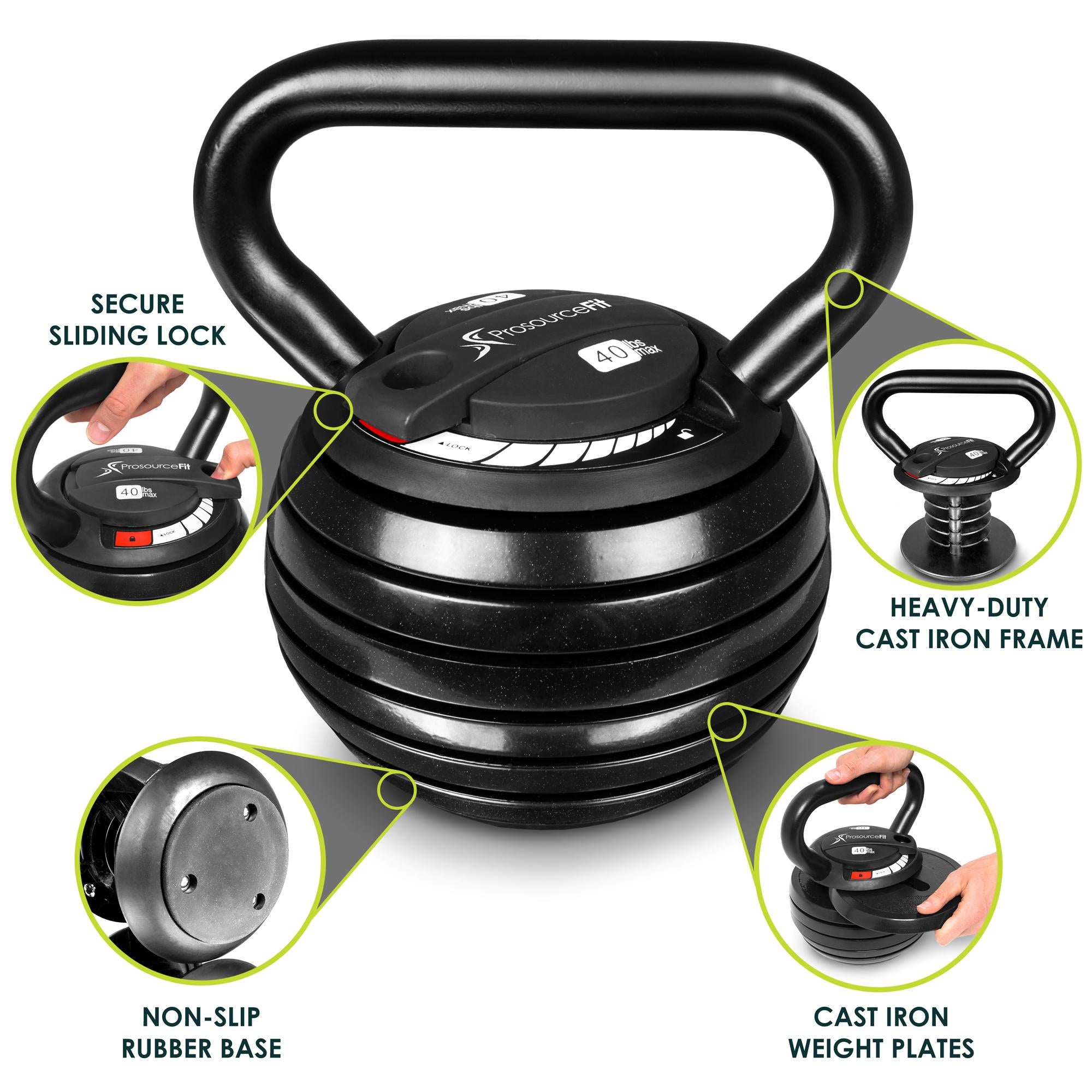 Prosourcefit Adjustable 40 lb. Cast Iron Kettlebell Weight Set for Home Gym Strength Training