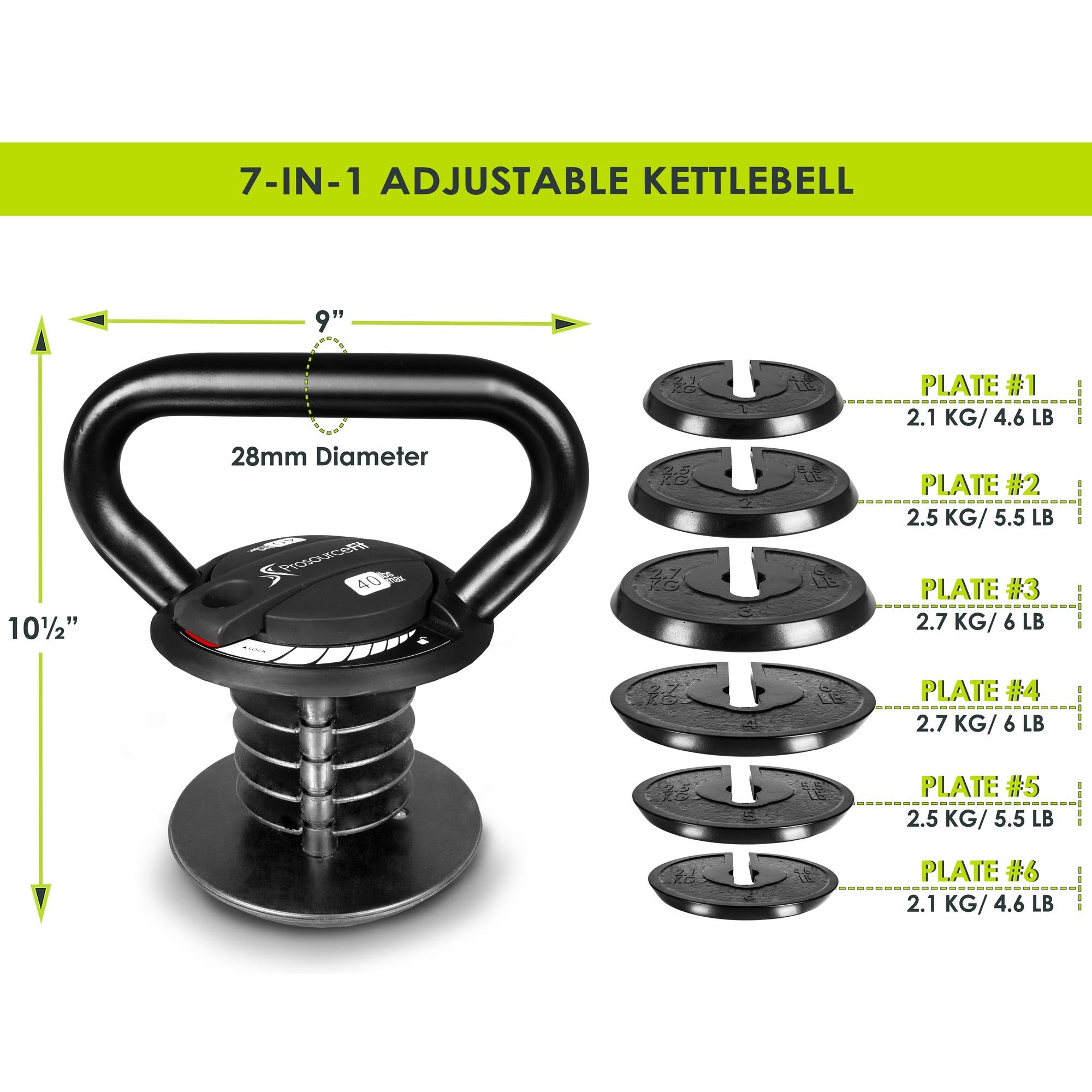 Prosourcefit Adjustable 40 lb. Cast Iron Kettlebell Weight Set for Home Gym Strength Training