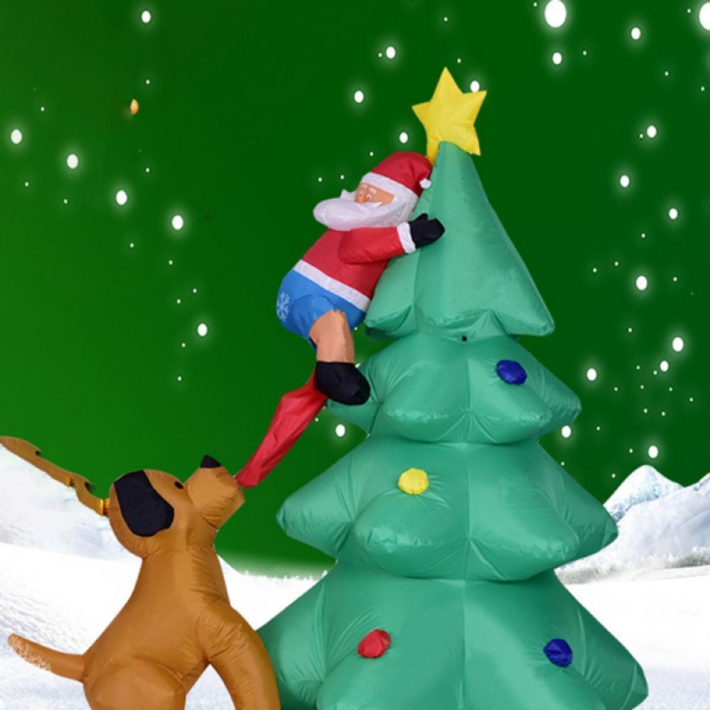 Inflatable Christmas Tree Decorations Inflatable Santa Being Chased Up The Tree,Christmas &amp; Xmas Yard Inflatables with LED Christmas Lights Wacky, Funny, Colorful, Festive Holiday Spirit