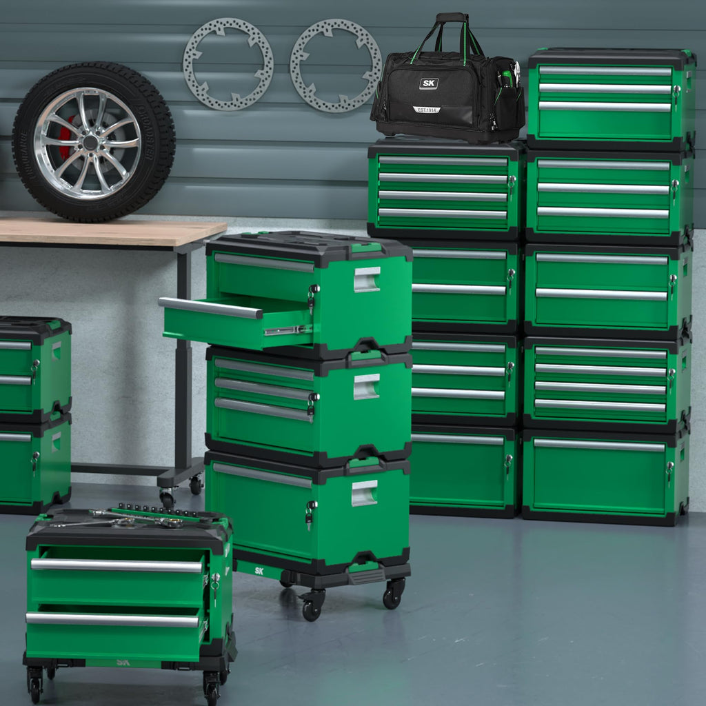 Modular Stackable StoraTool Box, 20.5 Inch, 4-Drawer Steel Box, Magnetic Auto-Lock Mechanism, Holds up to 60 Pounds