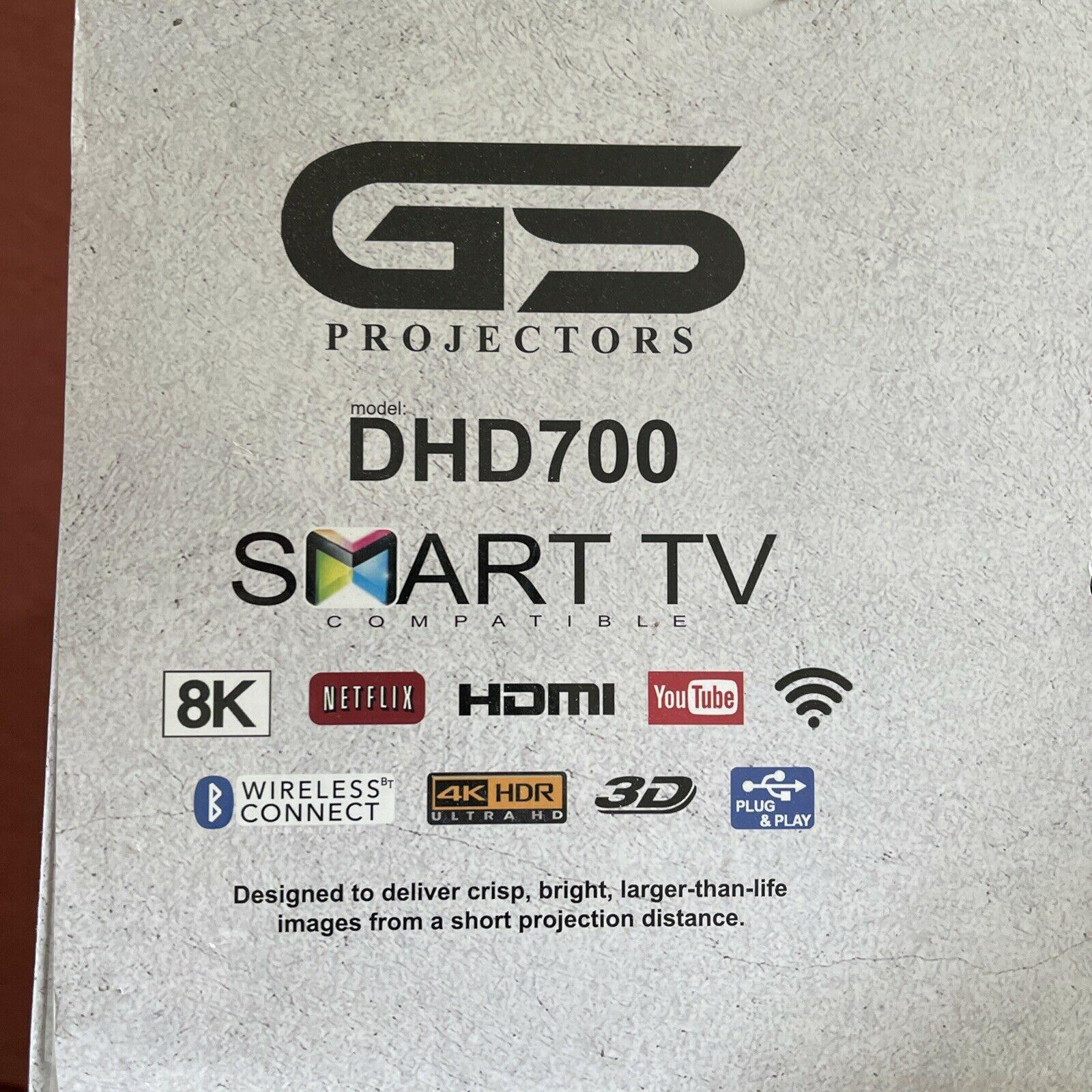 gs dhd700 hd smart tv 8k hdmi desktop projector - black&amp;white.