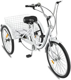Adult Tricycle 1/7 Speed 3-Wheel for Shopping W/Installation Tools