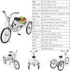 Adult Tricycle 1/7 Speed 3-Wheel for Shopping W/Installation Tools