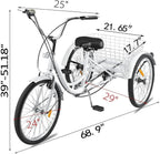 Adult Tricycle 1/7 Speed 3-Wheel for Shopping W/Installation Tools