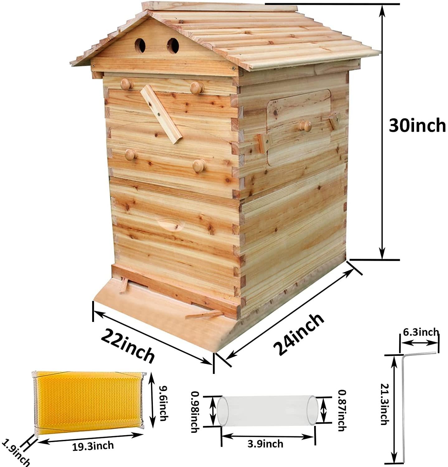 flow hive beehive kit,wooden beekeeping house beehive boxes with 7 pcs auto bee hive frame for beginning professional beekeepers