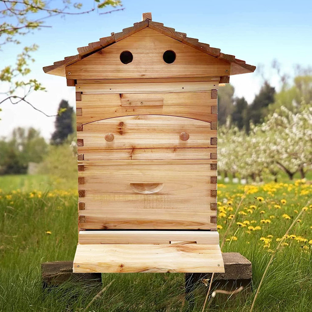 flow hive beehive kit,wooden beekeeping house beehive boxes with 7 pcs auto bee hive frame for beginning professional beekeepers