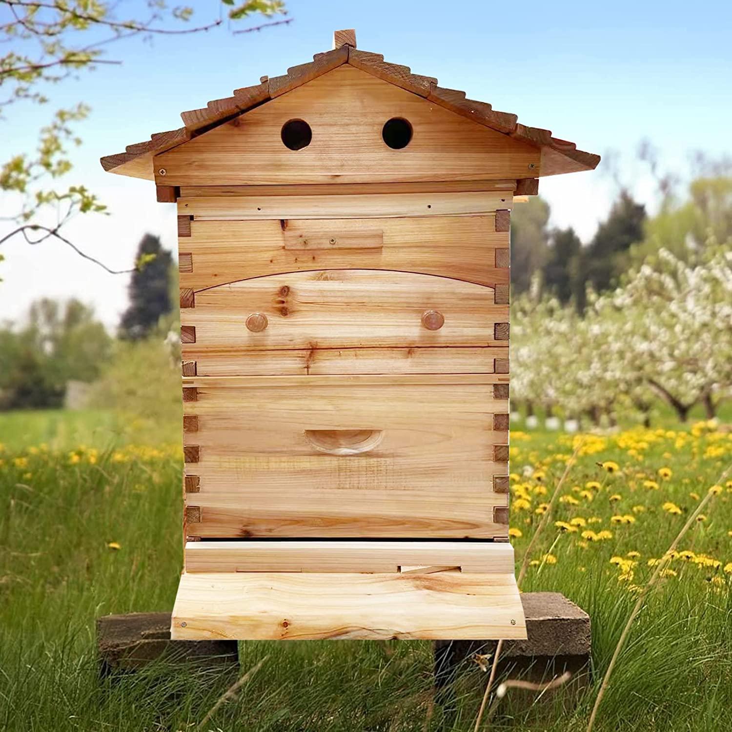 flow hive beehive kit,wooden beekeeping house beehive boxes with 7 pcs auto bee hive frame for beginning professional beekeepers