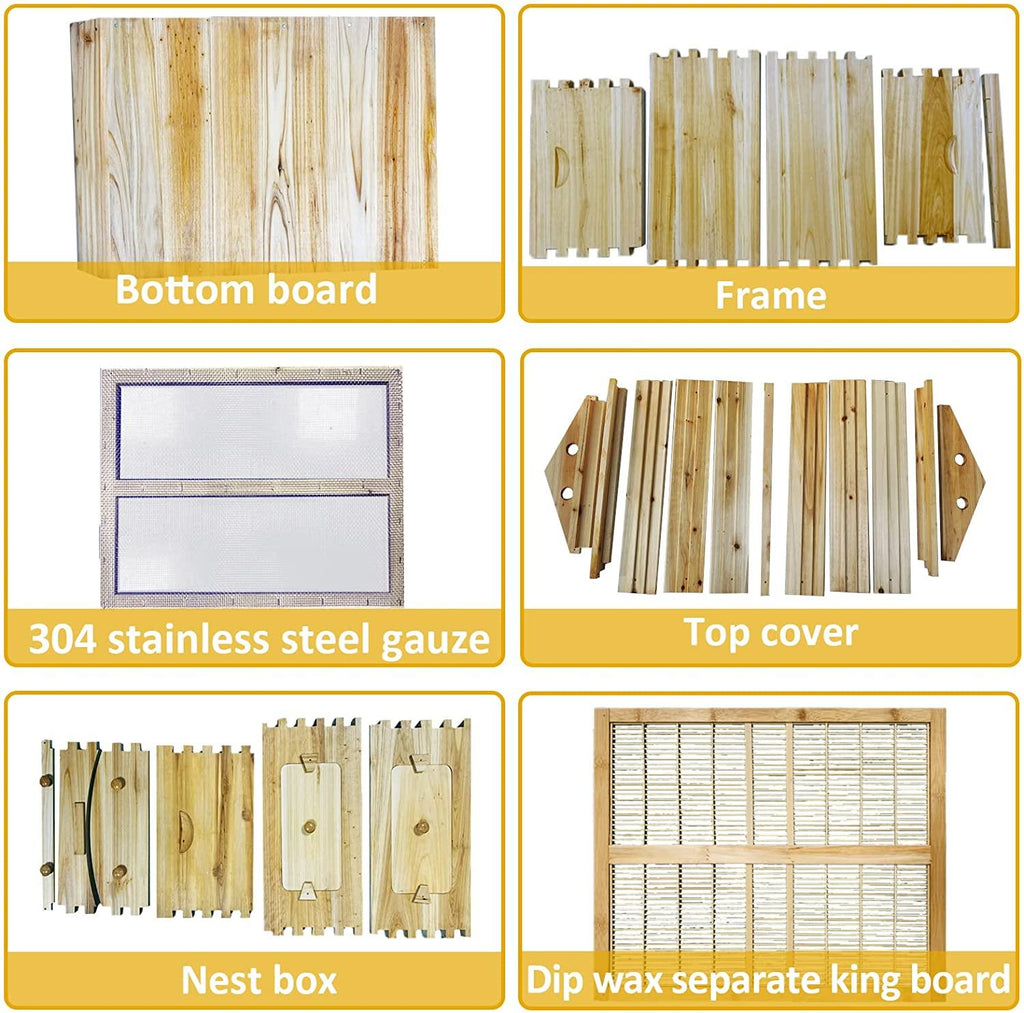 flow hive beehive kit,wooden beekeeping house beehive boxes with 7 pcs auto bee hive frame for beginning professional beekeepers
