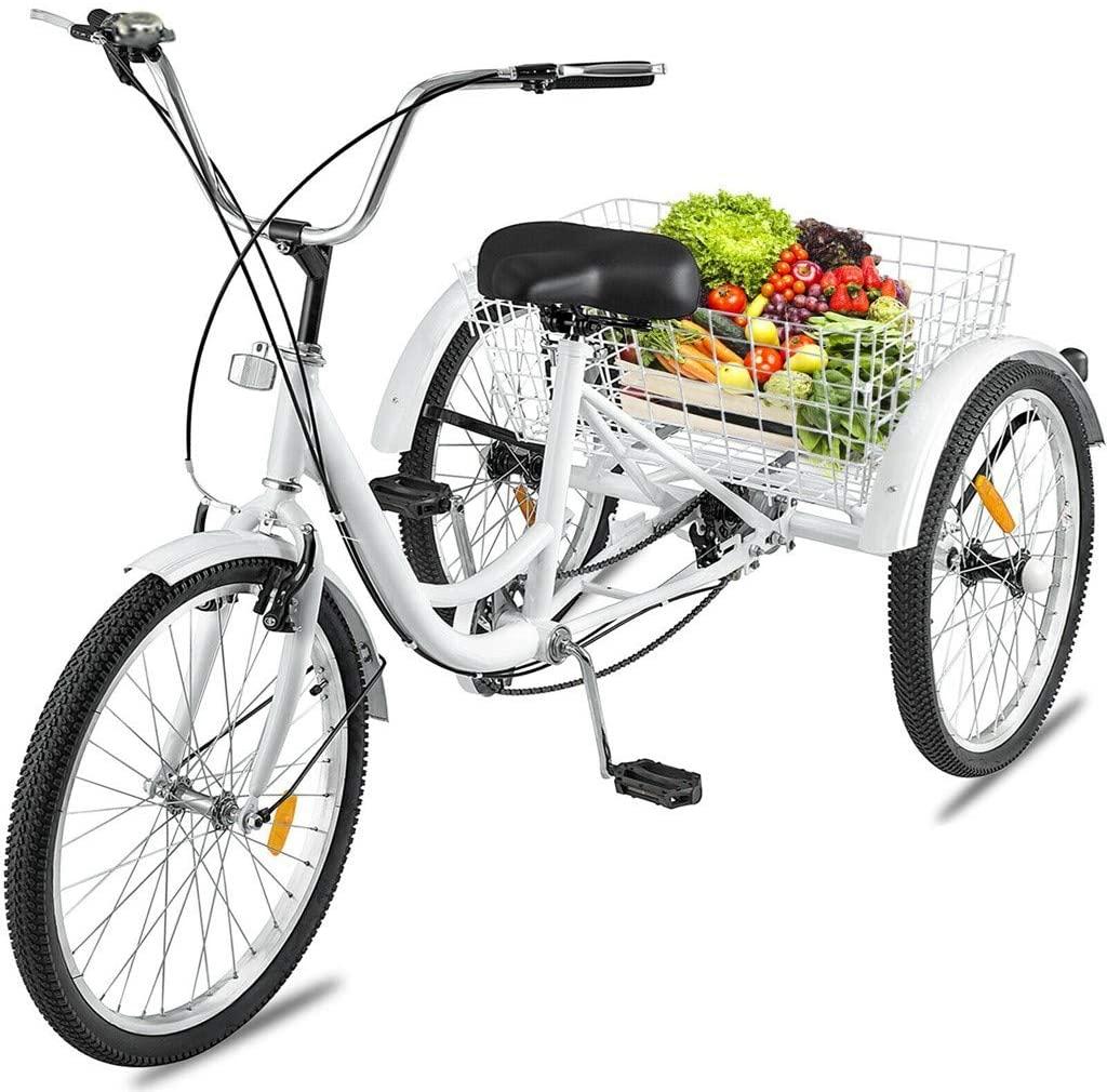Adult Tricycles 7 Speed, Adult Trikes 24inch 3 Wheel Bikes, Three-Wheeled Bicycles Cruise Trike with Shopping Basket for Seniors, Women, Men