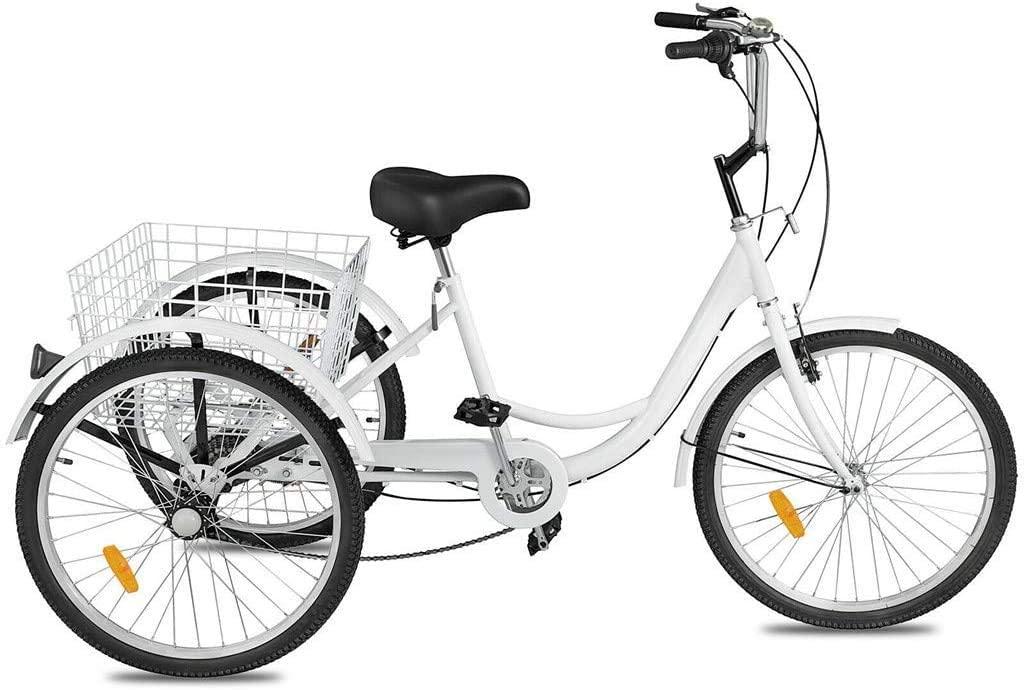 Adult Tricycles 7 Speed, Adult Trikes 24inch 3 Wheel Bikes, Three-Wheeled Bicycles Cruise Trike with Shopping Basket for Seniors, Women, Men