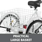 Adult Tricycles 7 Speed, Adult Trikes 24inch 3 Wheel Bikes, Three-Wheeled Bicycles Cruise Trike with Shopping Basket for Seniors, Women, Men