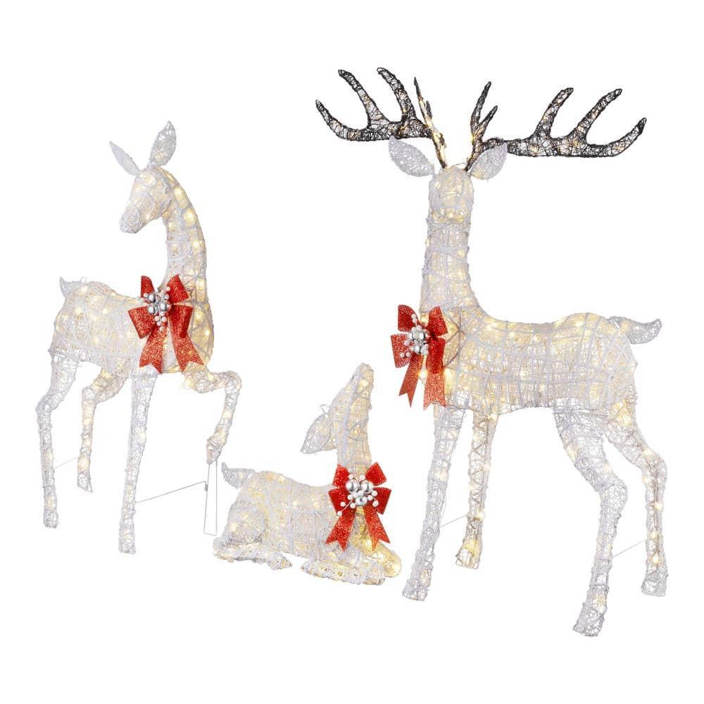 Set Of 3 Warm White LED Deer Family Holiday Yard Decoration