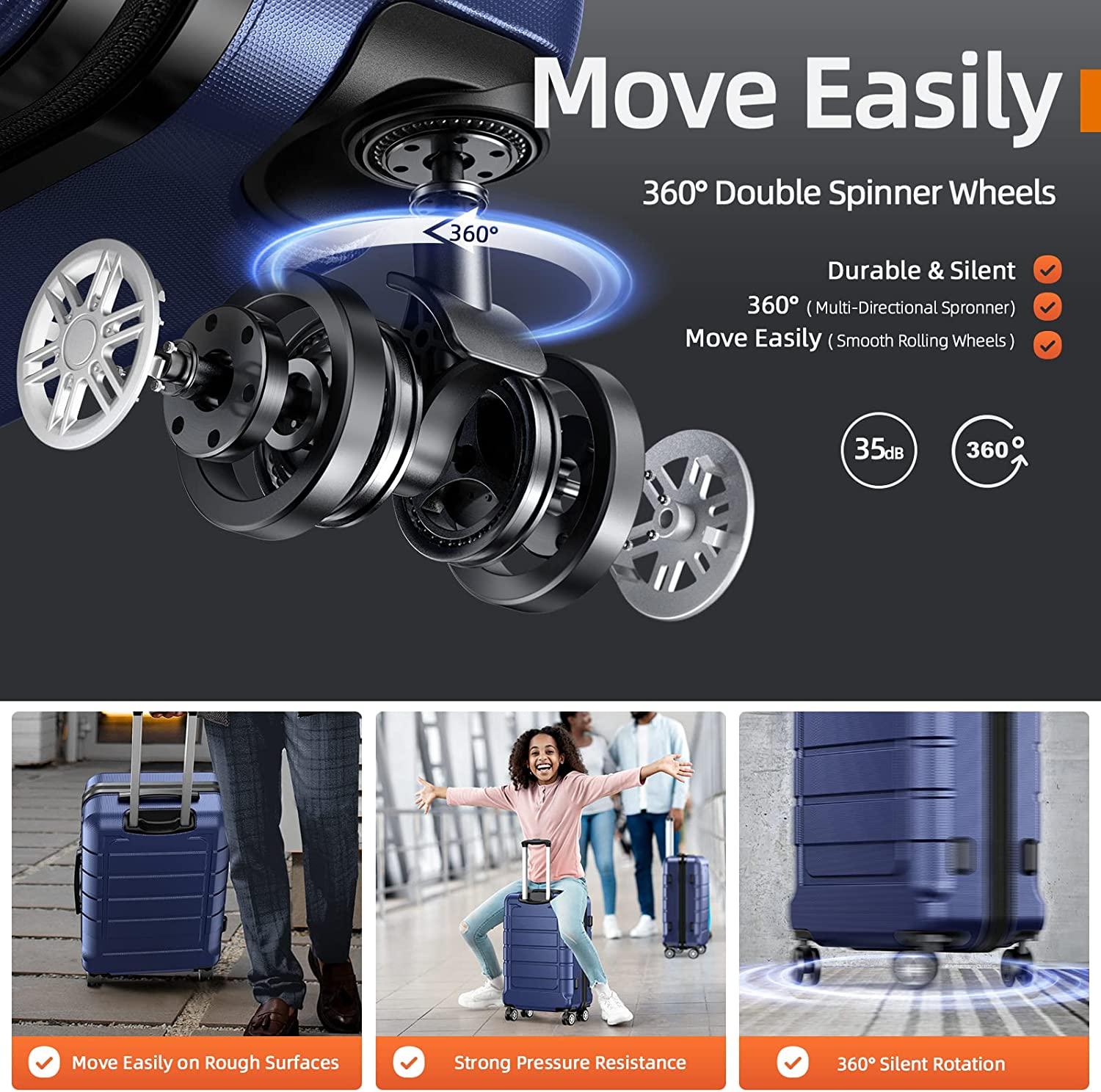 Luggage Sets Expandable PC+ABS Durable Suitcase Double Wheels TSA Lock Blue