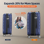 Luggage Sets Expandable PC+ABS Durable Suitcase Double Wheels TSA Lock Blue