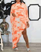 tie dye lantern sleeve asymmetrical casual dress