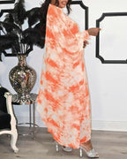 tie dye lantern sleeve asymmetrical casual dress