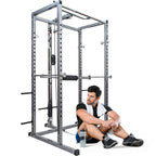 Lunsy Power Squat CaWith Lat Pull Down+low Row Attachment Power Rack For Household Exercise