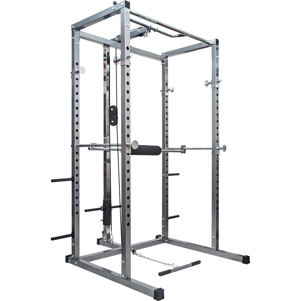 Lunsy Power Squat CaWith Lat Pull Down+low Row Attachment Power Rack For Household Exercise