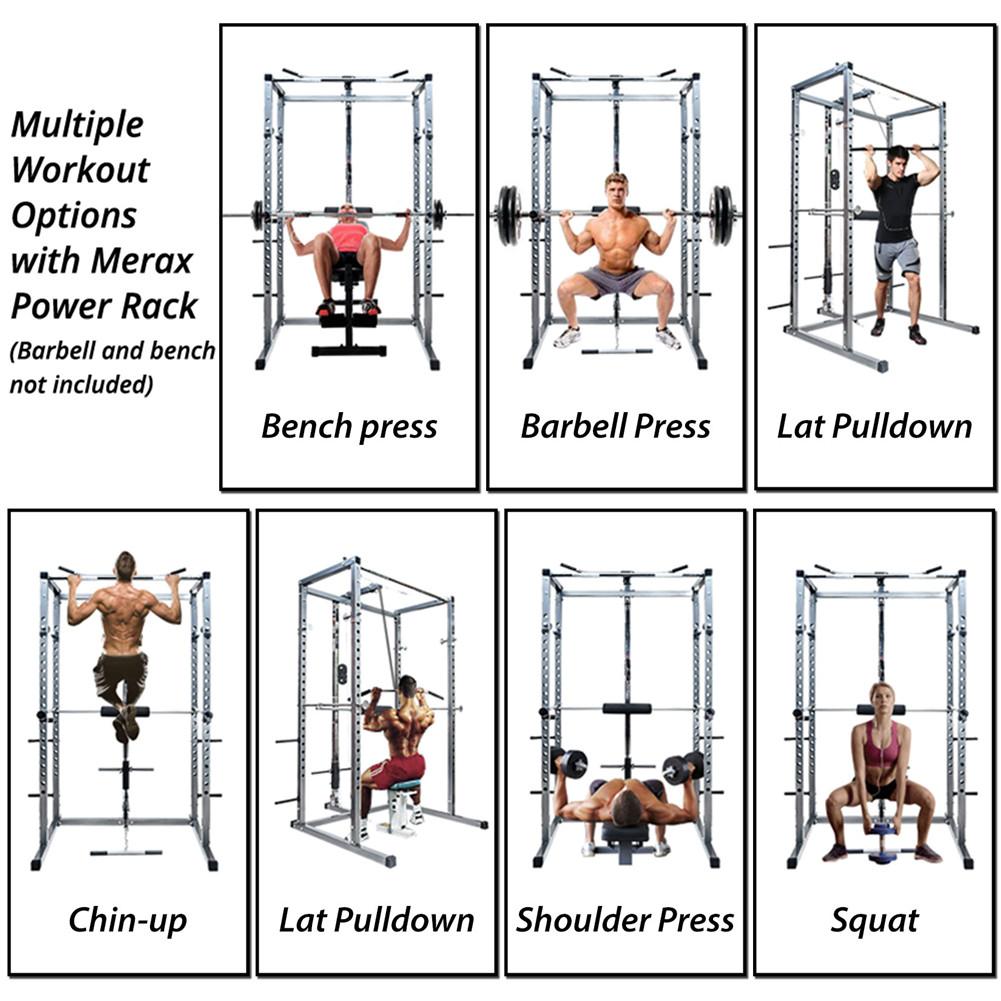 Lunsy Power Squat CaWith Lat Pull Down+low Row Attachment Power Rack For Household Exercise