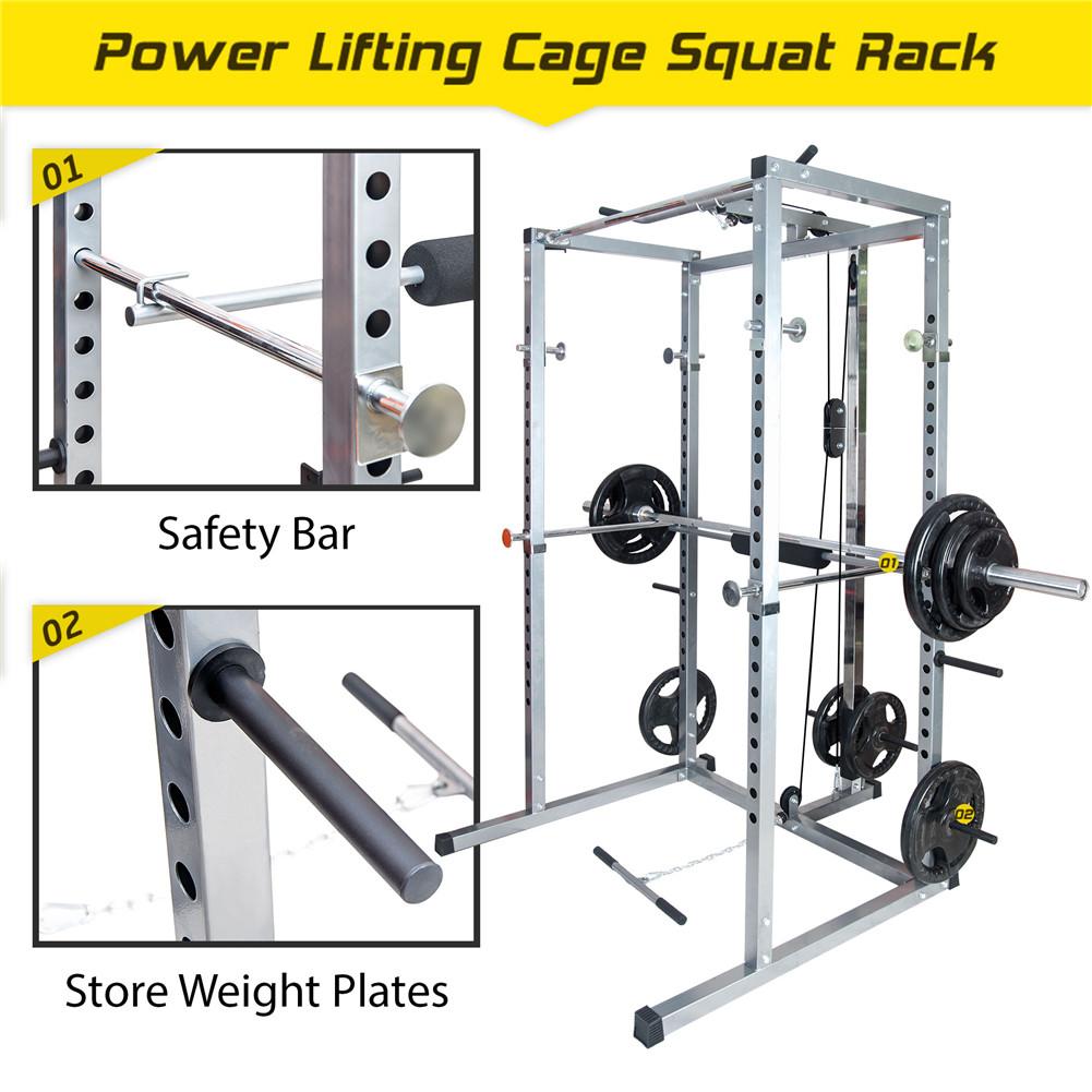 Lunsy Power Squat CaWith Lat Pull Down+low Row Attachment Power Rack For Household Exercise