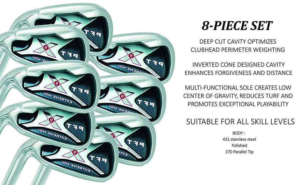 Left Handed PFT X9 Extreme MOI Iron Set Senior Men's Complete 8-Piece Iron Set (4-SW) Senior Flex A Flex Club with Premium Men's Arthritic Golf Grip