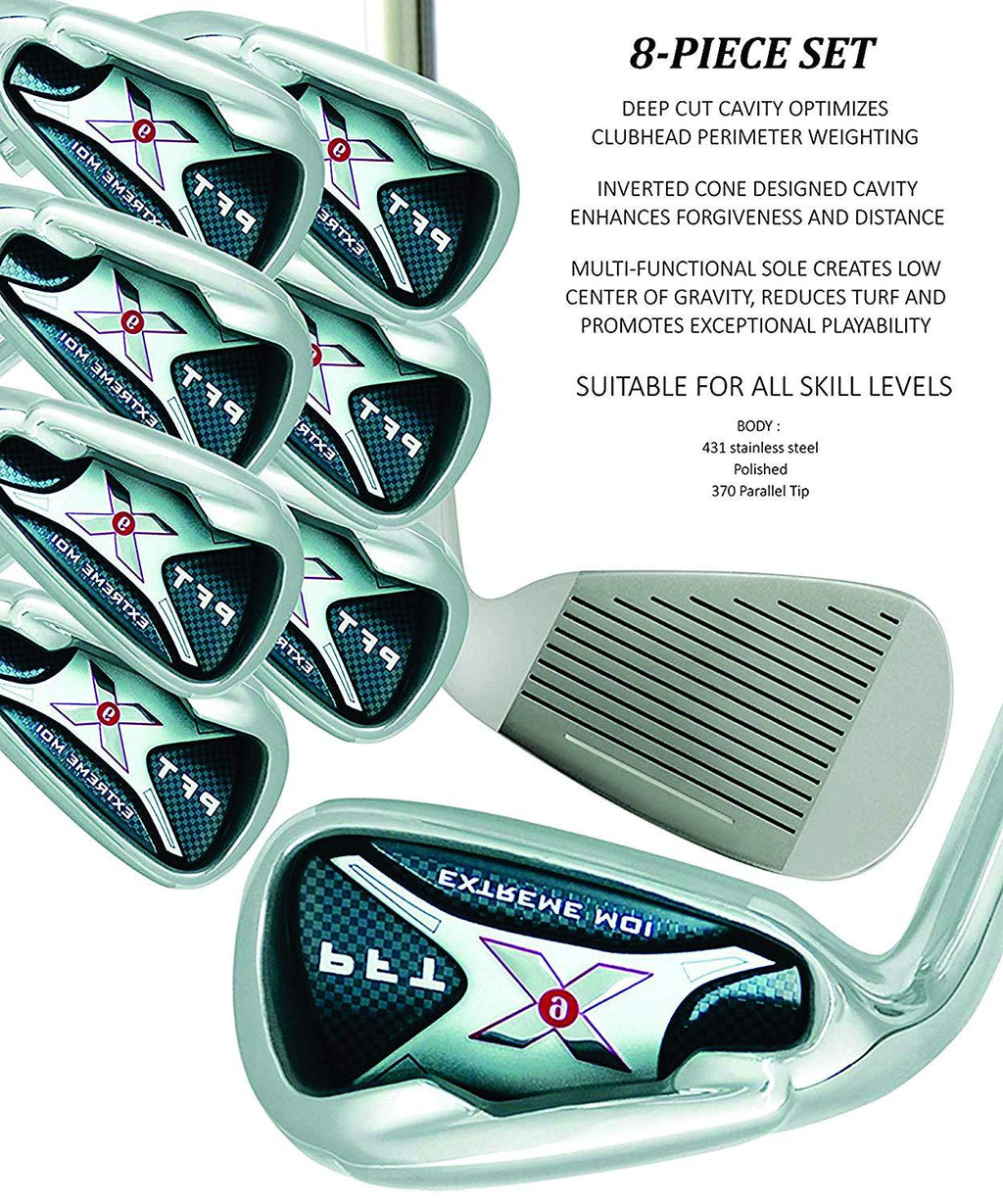 Left Handed PFT X9 Extreme MOI Iron Set Senior Men's Complete 8-Piece Iron Set (4-SW) Senior Flex A Flex Club with Premium Men's Arthritic Golf Grip