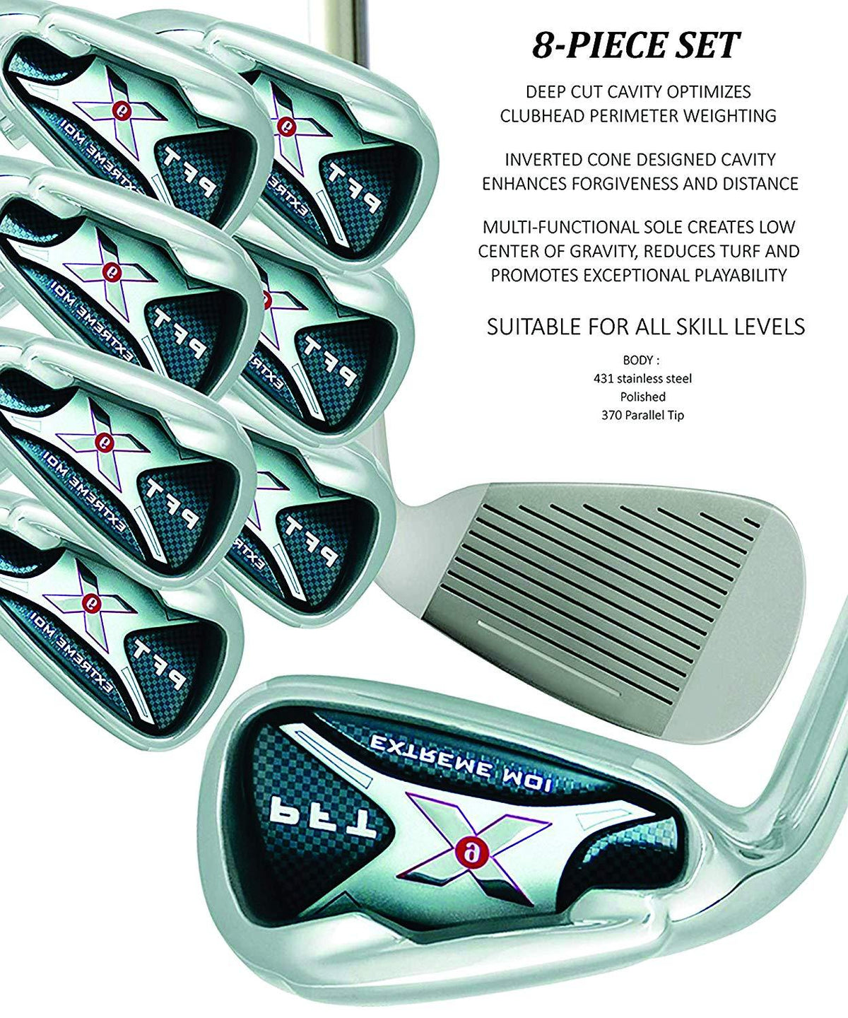 Left Handed PFT X9 Extreme MOI Iron Set Senior Men's Complete 8-Piece Iron Set (4-SW) Senior Flex A Flex Club with Premium Men's Arthritic Golf Grip