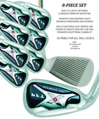 Left Handed PFT X9 Extreme MOI Iron Set +1 inch Over Big &amp; Tall Senior Men's Complete 8-Piece Set (4-SW) Senior Flex A Flex Club (Tall 6'0"+ / +1" Over) with Premium Men's Arthritic Golf Grip