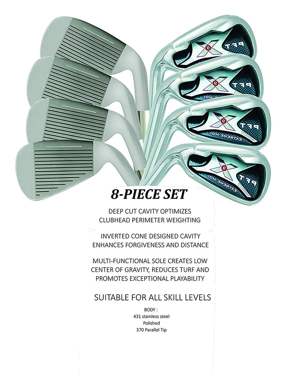 Left Handed PFT X9 Extreme MOI Iron Set Senior Men's Complete 8-Piece Iron Set (4-SW) Senior Flex A Flex Club with Premium Men's Arthritic Golf Grip