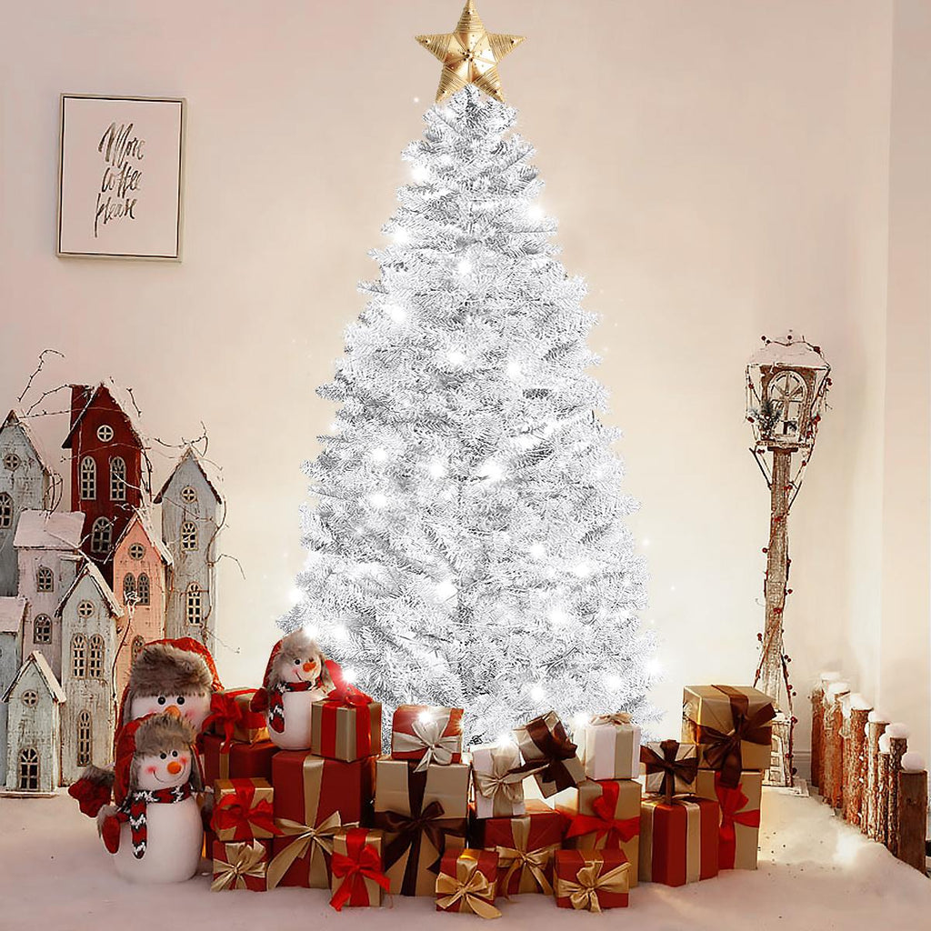 7.5ft Pre-Lit Hinged Full Fir Artificial Christmas Tree w/ 1,096 Branch Tips, 360 Led Lights, Foldable Metal Stand, Holiday Decoration