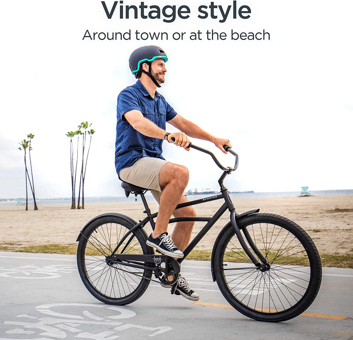 Schwinn Mikko &amp; Huron Adult Beach Cruiser Bike, Featuring Steel Step-Over or Step Through Frames, 1, 3, 7-Speed Drivetrains, Multiple Colors