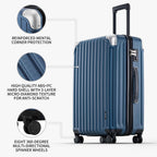 Grace Luggage, 28” Hardside Suitcase, ABS+PC Harshell Spinner Luggage with TSA Lock, Spinner Wheels - Blue, 28 Inch