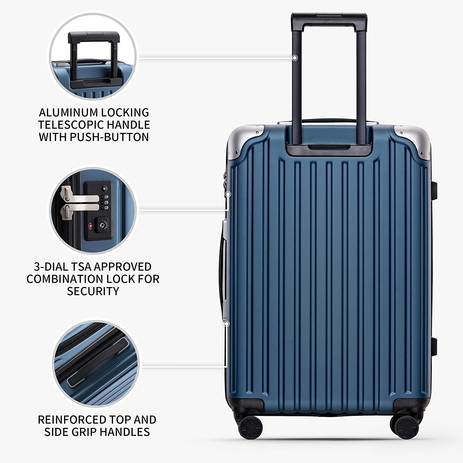 Grace Luggage, 28” Hardside Suitcase, ABS+PC Harshell Spinner Luggage with TSA Lock, Spinner Wheels - Blue, 28 Inch