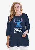 disney women's three-quarter sleeve tunic stitch i woke up like this navy
