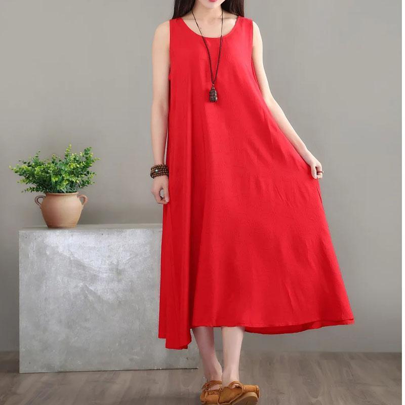 Babakud Summer Solid Color Cotton Linen Loose Sleeveless Dress